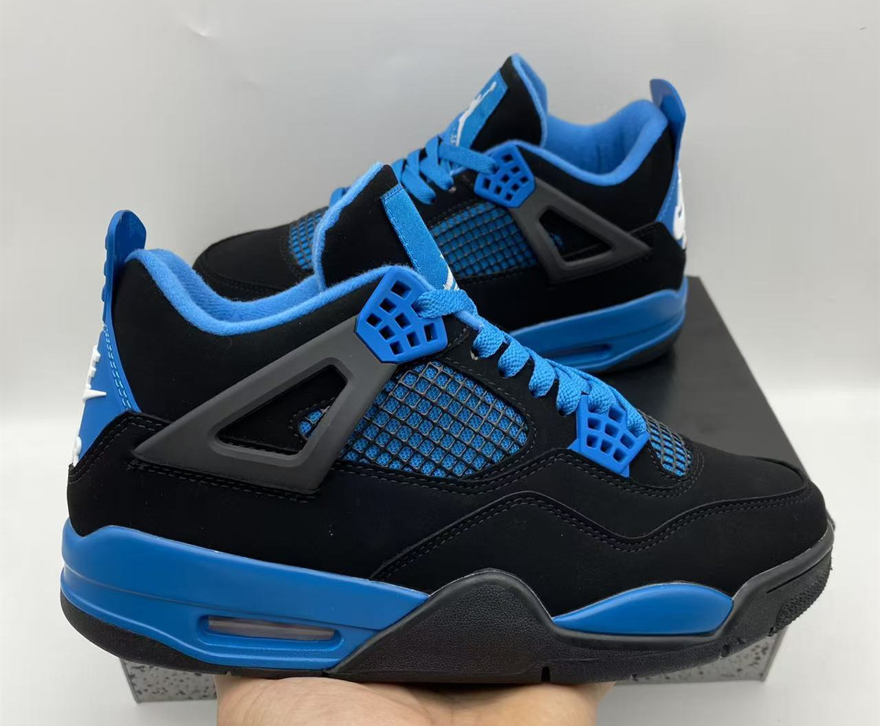 Women's Running weapon Jordan 4 Black/Blue Shoes 069